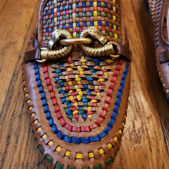 Tory Burch Jessa Woven Leather Loafers In Aged Camello/ Multi / Gold - Picture 7 of 12